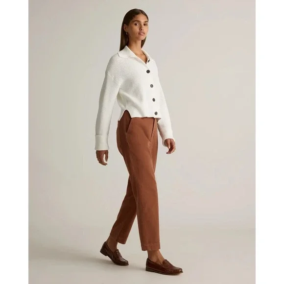 Quince 100% Organic Cotton Fisherman Collared Cardigan Sweater Ivory SMALL - Picture 3 of 16